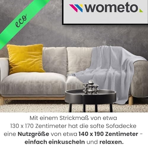 Wometo Kuscheldecke Strick warme weiche Strickmuster grau 140x190 OEKO-TEX