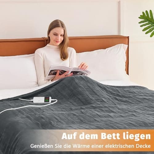 BOMOVA Heizdecke Grau, 130x180cm, Warme Kuscheldecke mit Abschaltautomatik & Timertechnologie für Women & Wohnzimmer, We