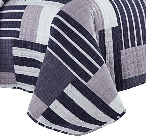 WOLTU Steppdecke 150x200 cm, Patchwork Design, Blau+Weiß, Mikrofaser, Global Recycled Standard, Gebrauchstester und qual