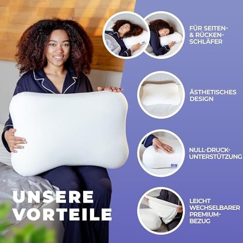 Nubila® Orthopädisches Nackenstützkissen für Seitenschläfer | Rückenschmerzen lindert | Extra Soft 40x20 cm | Schlafqual