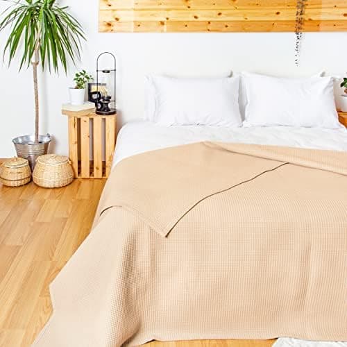 LAYNENBURG Premium Sommerdecke 150 x 200 cm - Waffelpique 100% Baumwolle - Creme OEKO-TEX STANDARD 100
