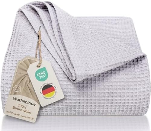 LAYNENBURG Premium Sommerdecke 150 x 200 cm - Waffelpique 100% Baumwolle - Creme OEKO-TEX STANDARD 100