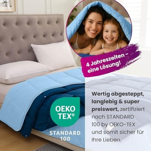 Wometo 4-Jahreszeiten Steppbett 135x200 cm - lila & pink - 2 Bettdecken, 3-in-1, warme Winterdecke + leichte Sommerdecke