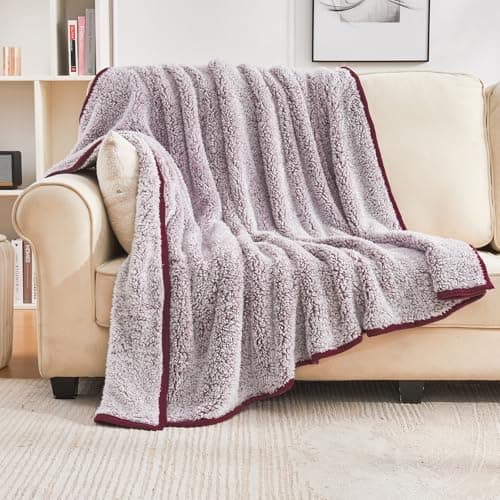 EMME Flauschige Sherpa Kuscheldecke Oeko-Tex 150x200 cm, perfekt für Winterspazieren und Relaxen - doppelseitig weich, l