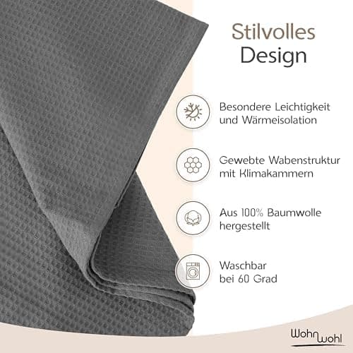 Tagesdecke Grau 100% Baumwolle Pflegeleicht Sommerdecke