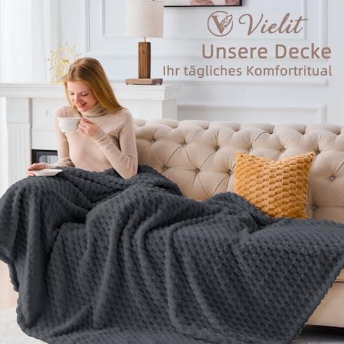 Vielit Ultraweiche Kuscheldecke Flauschig Rot – Warme & Gemütliche Couch & Sofadecke, Atmungsaktiv & Pflegeleicht, OEKO-