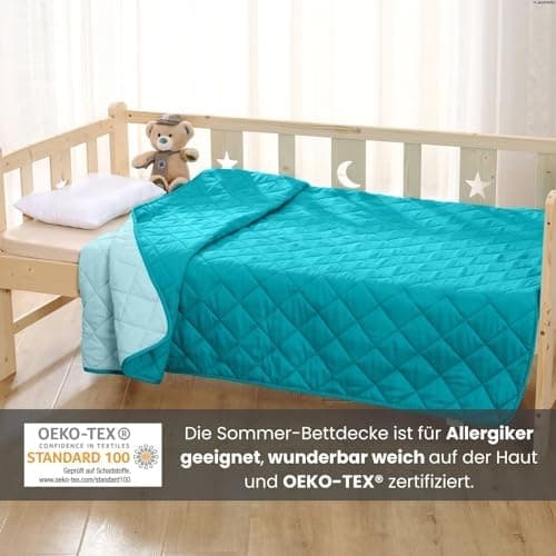 Wometo Microfaser Sommer Steppbett OekoTex - grün und hellgrün Kochfest -ideal für Camping und heiße Tage - 200x200 - oh