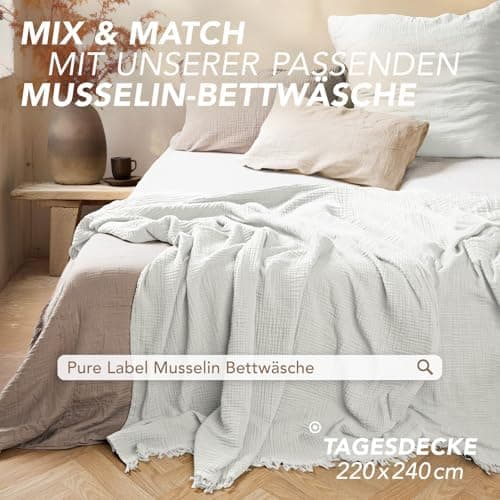 Oeko-Tex zertifizierte Musselin Tagesdecke 220x240cm Hellblau | Couch- & Sofadecke XXL | Baumwolle Qualität