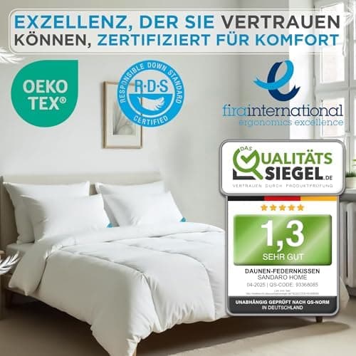Federnkissen 40x80 2er Set 850g | Öko-Tex Zertifiziert - 100% natürliche Federfüllung, Baumwollbezug OEKO-TEX