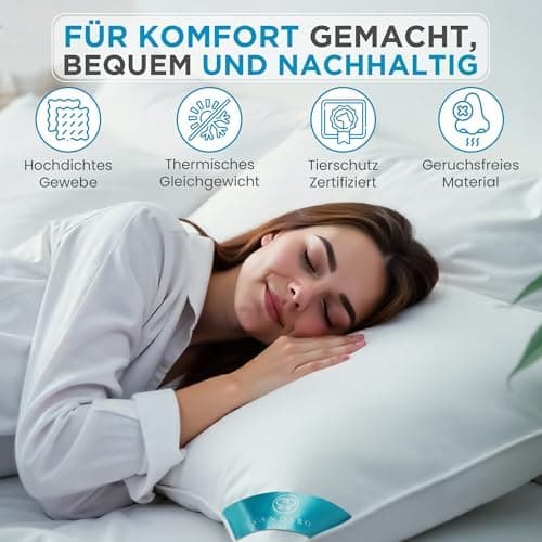 Federnkissen 40x80 2er Set 850g | Öko-Tex Zertifiziert - 100% natürliche Federfüllung, Baumwollbezug OEKO-TEX