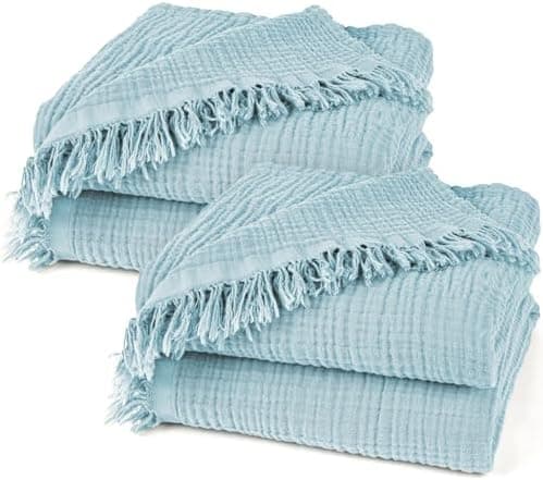 Oeko-Tex zertifizierte Musselin Tagesdecke 220x240cm Hellblau | Couch- & Sofadecke XXL | Baumwolle Qualität