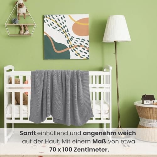 Oeko-Tex Wolle-Look Strickdecke Hellgrau Für Jungen Und Mädchen 70x100 - Wometo