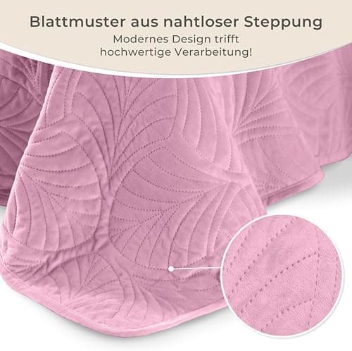 Gräfenstayn Premium Tagesdecke Anthrazit - weich, knitterfrei & pflegeleicht - Nahtlose Steppung & Blatt-Design - Bett &