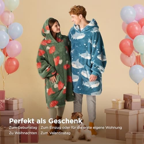 BEDSURE Hoodie Decke mit Ärmeln - Warme Kuschelpullover für Frauen - Tragbare Erwachsenendekke Grau OEKO-TEX 95x85 cm