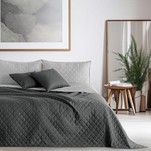 DecoKing Tagesdecke 260 x 280 Steel Silver Grey Dimgray Zweiseitig Pflegeleicht Axel