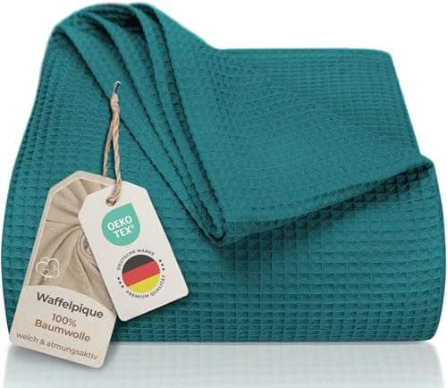 LAYNENBURG Premium Sommerdecke 150 x 200 cm - Waffelpique 100% Baumwolle - Creme OEKO-TEX STANDARD 100