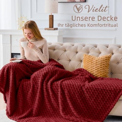 Vielit Ultraweiche Kuscheldecke Flauschig Rot – Warme & Gemütliche Couch & Sofadecke, Atmungsaktiv & Pflegeleicht, OEKO-