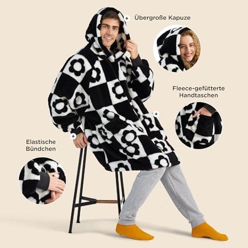 BEDSURE Hoodie Decke mit Ärmeln - Warme Kuschelpullover für Frauen - Tragbare Erwachsenendekke Grau OEKO-TEX 95x85 cm