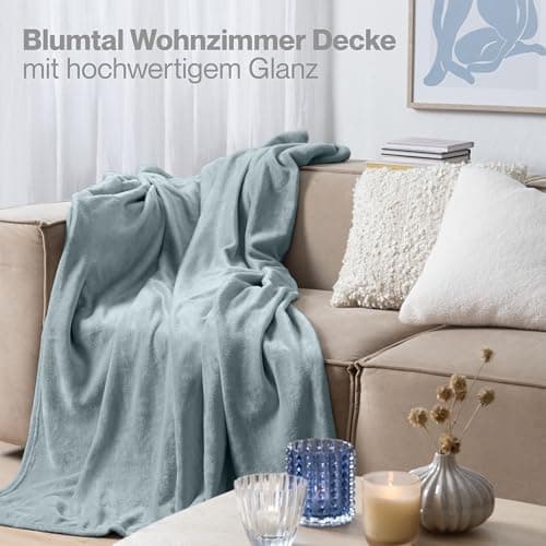 Blumtal wohndecke Anthrazit - flauschig - Oeko-TEX zertifiziert - 130x150 cm - Couch & Wohnzimmernutzung - Fliesdecke -