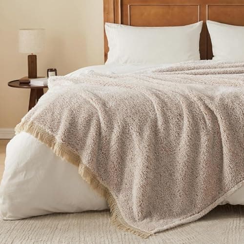EMME Flauschige Sherpa Kuscheldecke Oeko-Tex 150x200 cm, perfekt für Winterspazieren und Relaxen - doppelseitig weich, l