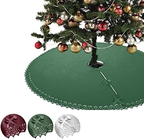 Christbaumdecke Wometo Ø 120 cmGrün – Satinbänder & Knöpfe – Romantisches Landhaus-Muster – Fleece, OEKO-TEX