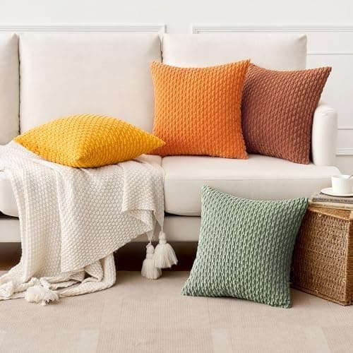 MIULEE 4er Set Dekorative Kissenhülle Wohnzimmer Schlafzimmer Orange Grün