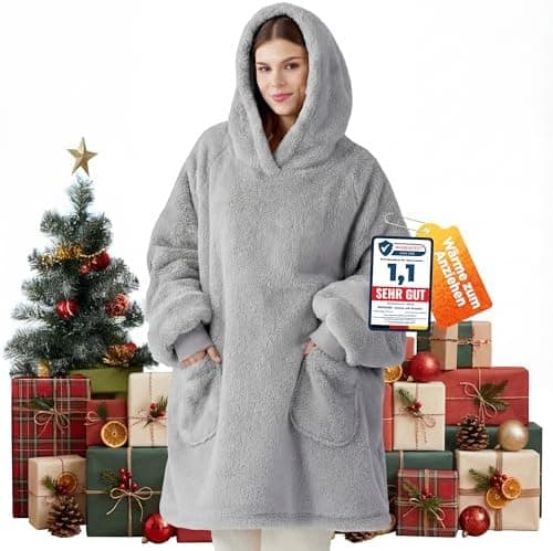 BEDSURE Hoodie Decke mit Ärmeln - Warme Kuschelpullover für Frauen - Tragbare Erwachsenendekke Grau OEKO-TEX 95x85 cm