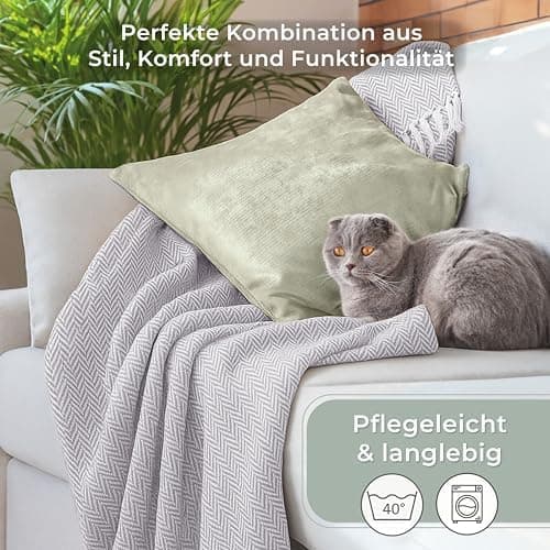 Gräfenstayn Premium Baumwolltagesdecke Creme - 100% Baumwolle - Sommerdecke - Fischgrätenmuster - Bett- und Couch-Überwu