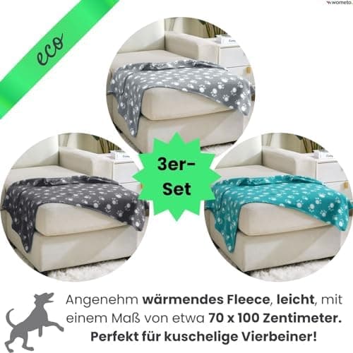Wometo eco Tierdecke 3er-Set 100% recyceltes Material Oeko-TEX geprüft 70x100 cm grau, dunkelgrau und türkis OEKO-TEX ST