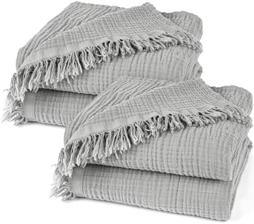 Oeko-Tex zertifizierte Musselin Tagesdecke 220x240cm Hellblau | Couch- & Sofadecke XXL | Baumwolle Qualität