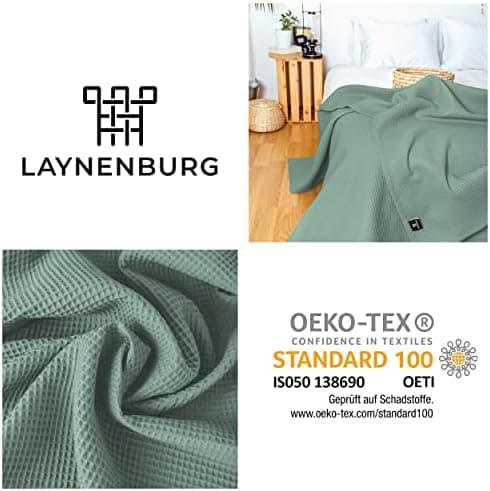 LAYNENBURG Premium Sommerdecke 150 x 200 cm - Waffelpique 100% Baumwolle - Creme OEKO-TEX STANDARD 100