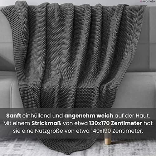 Wometo Kuscheldecke Strick warme weiche Strickmuster grau 140x190 OEKO-TEX
