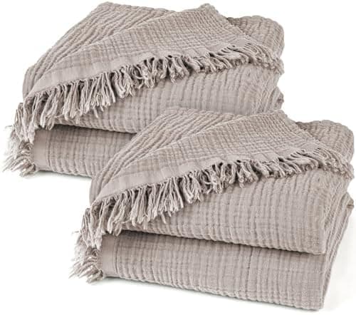 Oeko-Tex zertifizierte Musselin Tagesdecke 220x240cm Hellblau | Couch- & Sofadecke XXL | Baumwolle Qualität