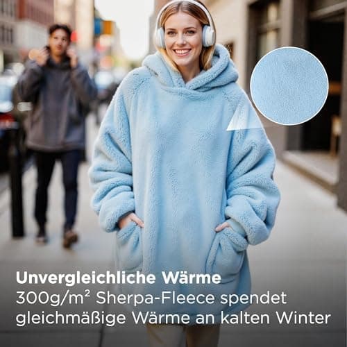 BEDSURE Hoodie Decke mit Ärmeln - Warme Kuschelpullover für Frauen - Tragbare Erwachsenendekke Grau OEKO-TEX 95x85 cm