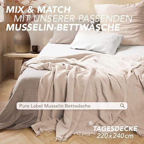 Oeko-Tex zertifizierte Musselin Tagesdecke 220x240cm Hellblau | Couch- & Sofadecke XXL | Baumwolle Qualität