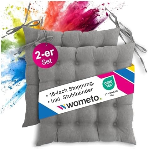 Wometo 4er Set Sitzkissen Stuhl OekoTex - beigeh ConfigurationManager Stuhlkissen Funktionales Polster mit Bändern OEKO-