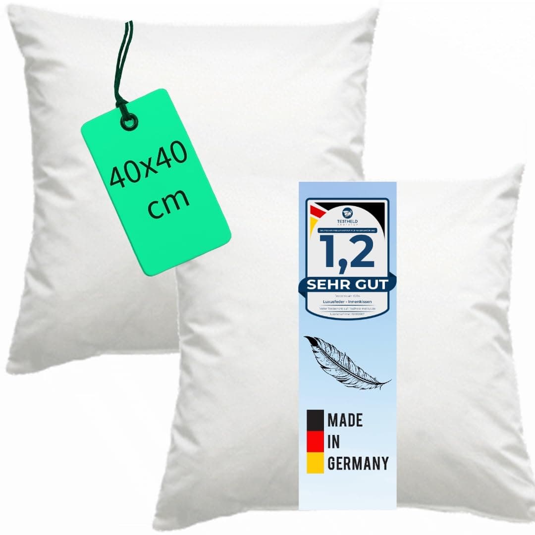 Luxusfeder 2er Sofakissen 100% Baumwolle Bezug - Feder Füllung 350g - Öko-Tex