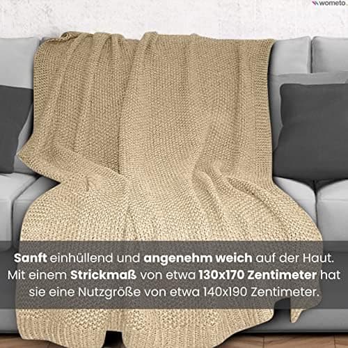 Wometo Kuscheldecke Strick warme weiche Strickmuster grau 140x190 OEKO-TEX
