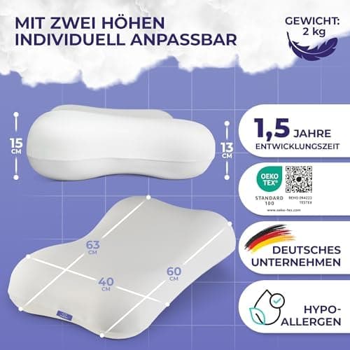 Nubila® Orthopädisches Nackenstützkissen für Seitenschläfer | Rückenschmerzen lindert | Extra Soft 40x20 cm | Schlafqual