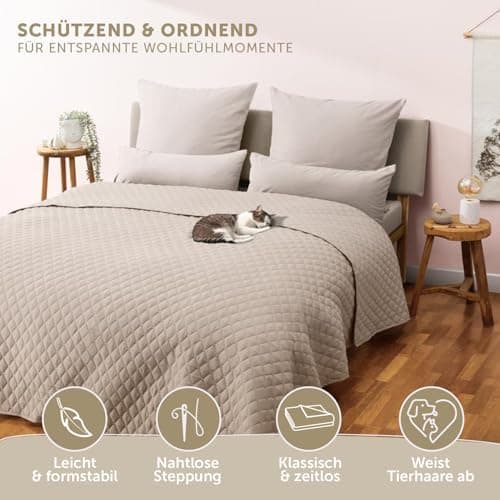 Blumtal Oeko-TEX zertifizierter Tagesdecke - Waschbar - Beige - 170x210 cm - Sofaüberwurf - Tagesdecke für Couch und Bet