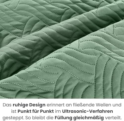 Wometo OekoTex Tagesdecke 220x240 cm gesteppt Wattiert Wende-Design XXL Bettüberwurf