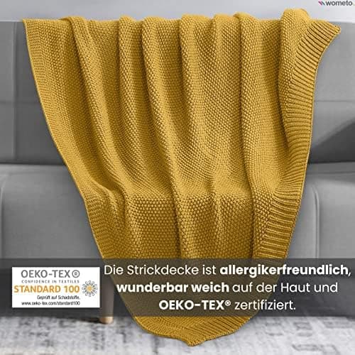 Wometo Kuscheldecke Strick warme weiche Strickmuster grau 140x190 OEKO-TEX