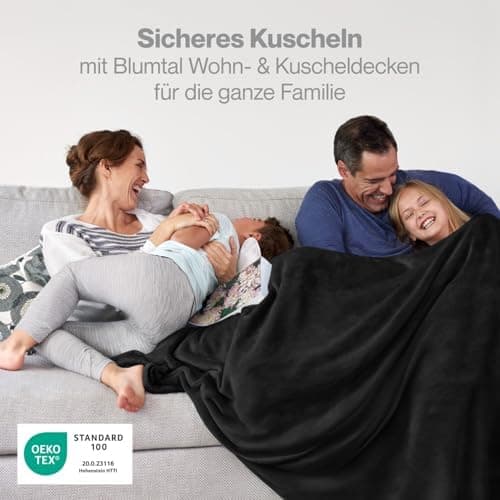 Blumtal wohndecke Anthrazit - flauschig - Oeko-TEX zertifiziert - 130x150 cm - Couch & Wohnzimmernutzung - Fliesdecke -