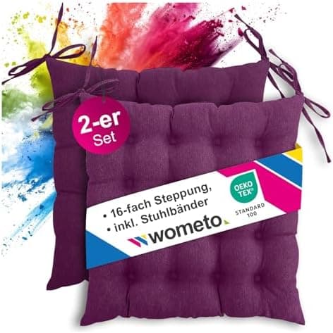 Wometo 4er Set Sitzkissen Stuhl OekoTex - beigeh ConfigurationManager Stuhlkissen Funktionales Polster mit Bändern OEKO-