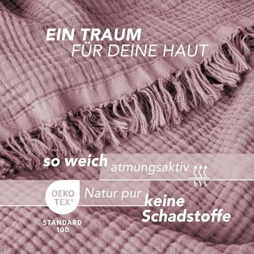 Oeko-Tex zertifizierte Musselin Tagesdecke 220x240cm Hellblau | Couch- & Sofadecke XXL | Baumwolle Qualität