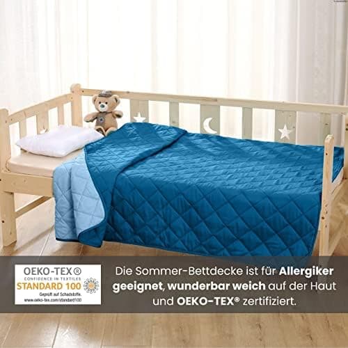 Wometo Microfaser Sommer Steppbett OekoTex - grün und hellgrün Kochfest -ideal für Camping und heiße Tage - 200x200 - oh
