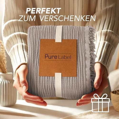 Oeko-Tex zertifizierte Musselin Tagesdecke 220x240cm Hellblau | Couch- & Sofadecke XXL | Baumwolle Qualität