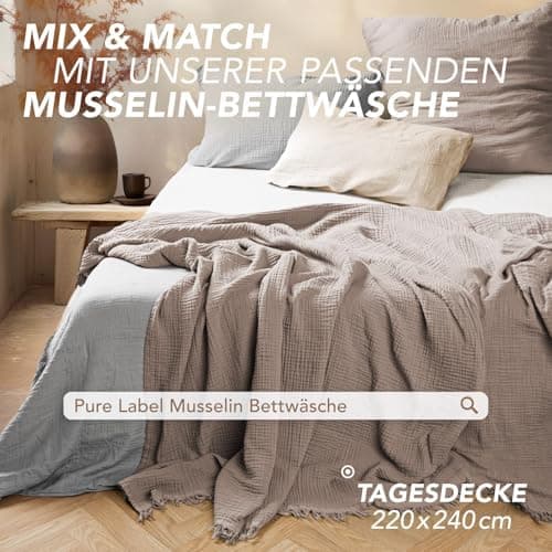 Oeko-Tex zertifizierte Musselin Tagesdecke 220x240cm Hellblau | Couch- & Sofadecke XXL | Baumwolle Qualität