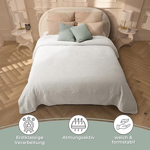 Gräfenstayn Premium Tagesdecke Anthrazit - weich, knitterfrei & pflegeleicht - Nahtlose Steppung & Blatt-Design - Bett &