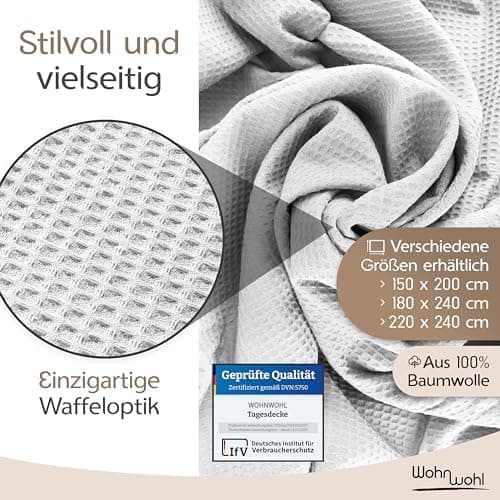 Tagesdecke Grau 100% Baumwolle Pflegeleicht Sommerdecke
